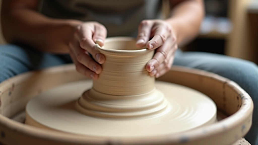 Pottery wheel spinning with centered clay ready for shaping
