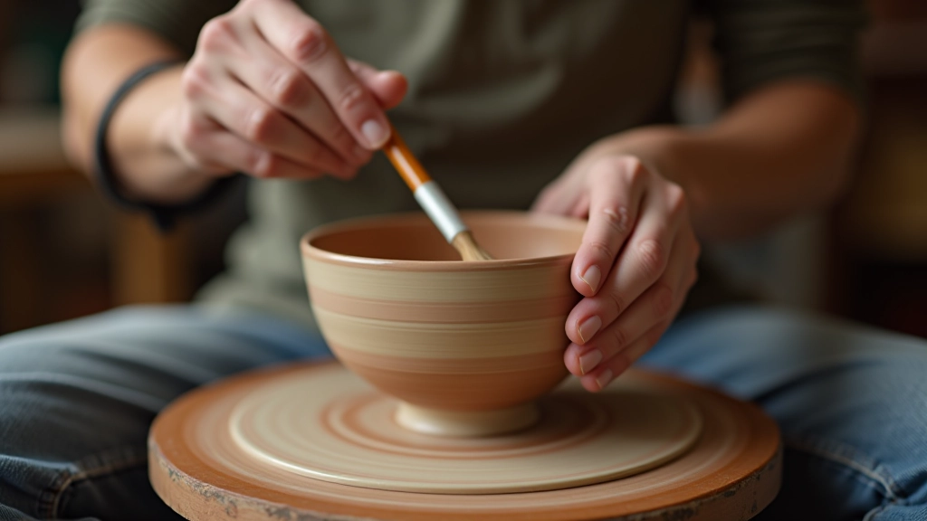 Ceramic glaze being applied to pottery piece