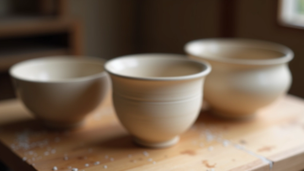Finished pottery bowls with visible centering issues showing off-center rims and uneven walls